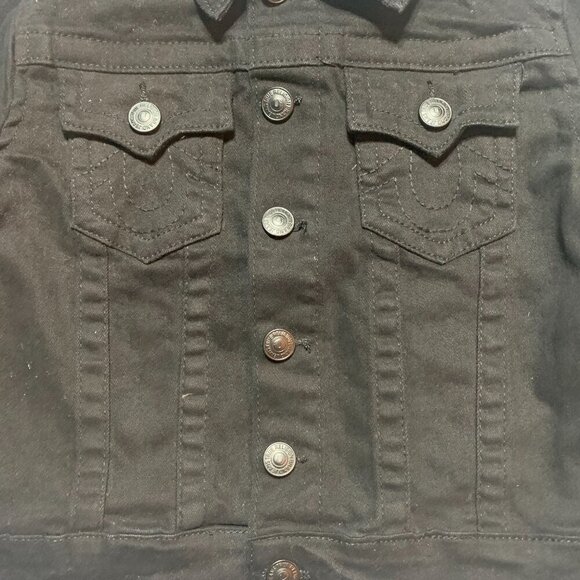 True Religion Black Jean Jacket with Removable Hood - Picture 2 of 12